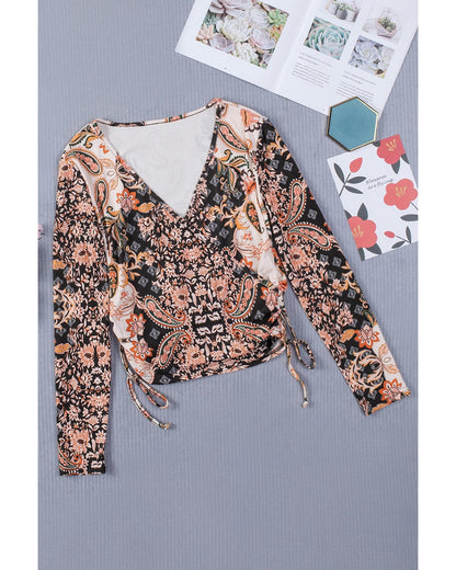 Azura Exchange Baroque Print Wrap V Neck T Shirt - 2XL