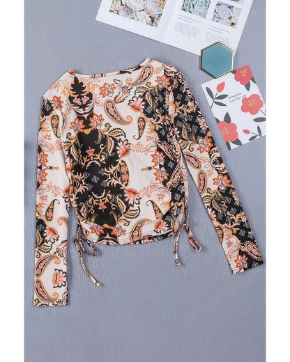 Azura Exchange Baroque Print Wrap V Neck T Shirt - M