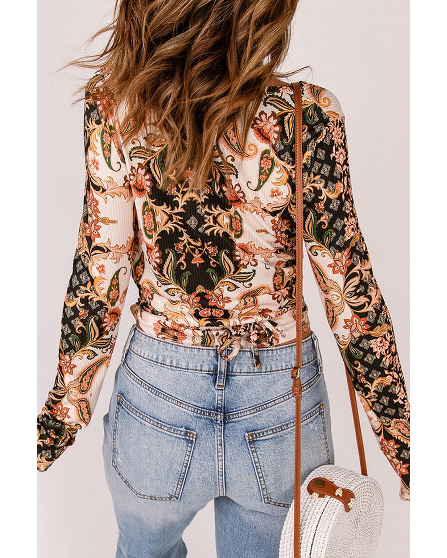 Azura Exchange Baroque Print Wrap V Neck T Shirt - S