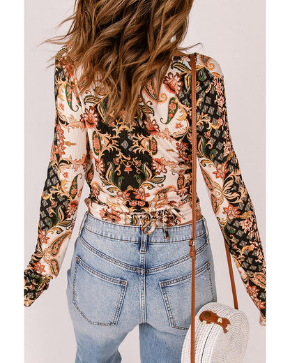 Azura Exchange Baroque Print Wrap V Neck T Shirt - S