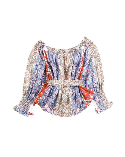 Azura Exchange Bohemian Floral Print Off Shoulder Blouse - 2XL