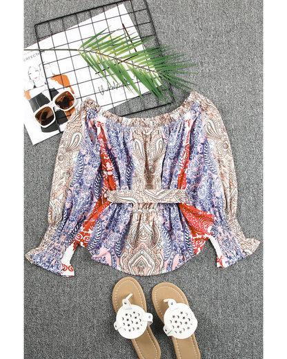 Azura Exchange Bohemian Floral Print Off Shoulder Blouse - L