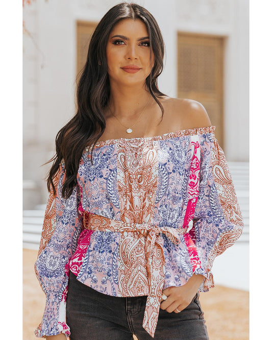 Azura Exchange Bohemian Floral Print Off Shoulder Blouse - S