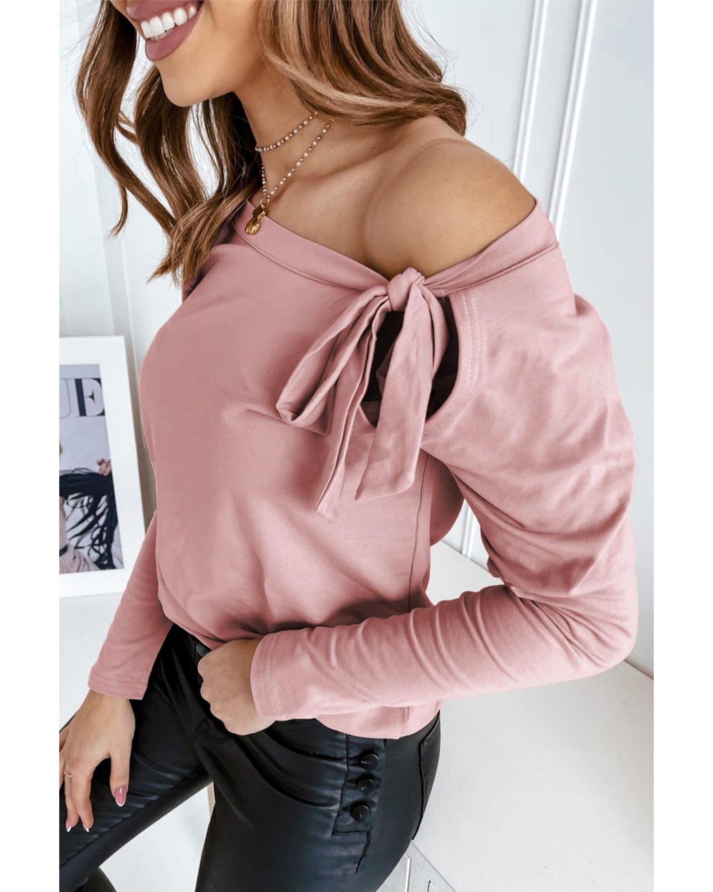 Azura Exchange Asymmetric Ribbon Tie Top - L