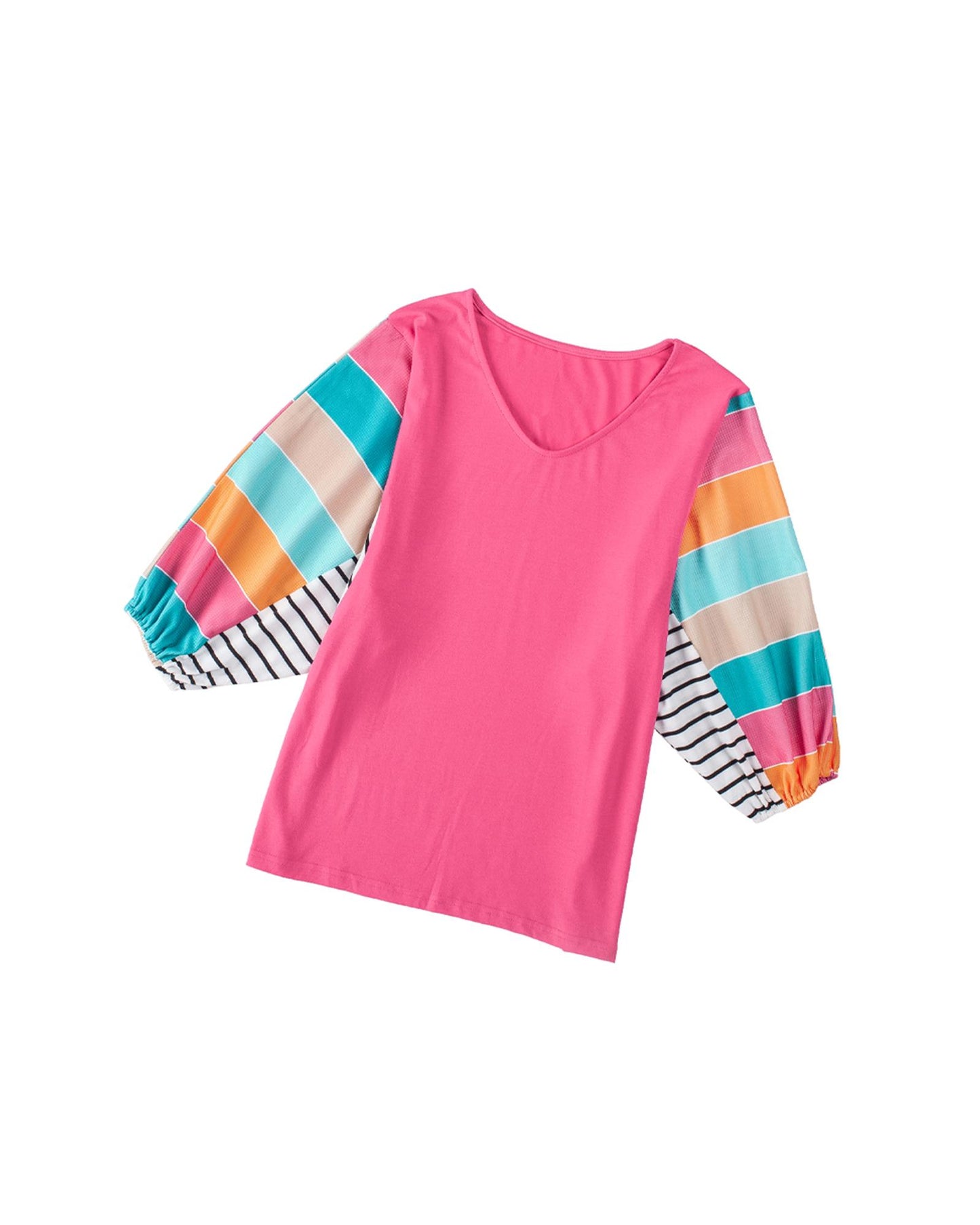 Azura Exchange Bubble Sleeve Stripe Color Block Top - S