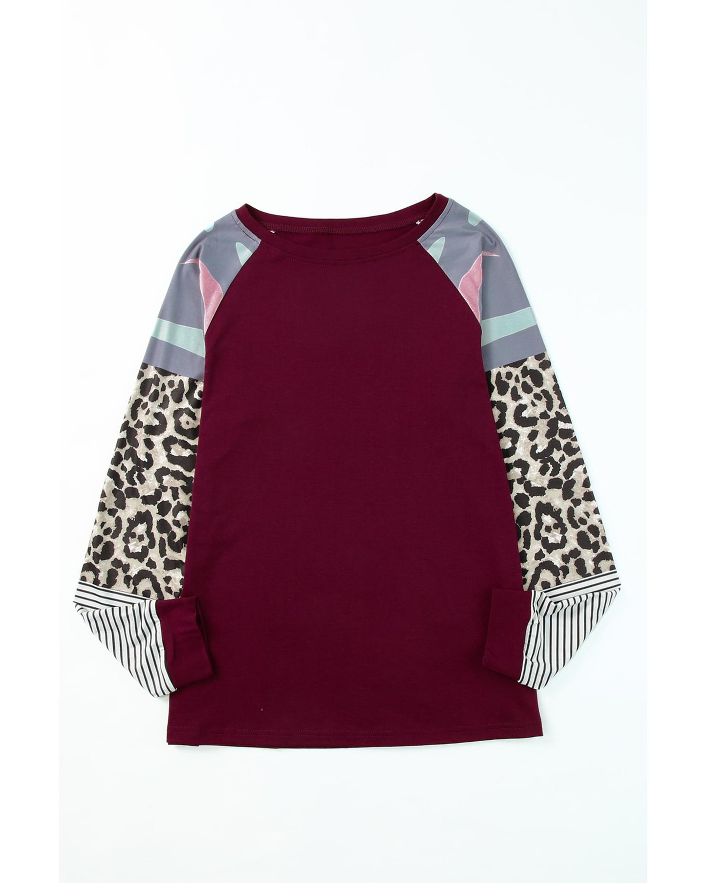 Azura Exchange Burgundy Camouflage Striped Leopard Splicing Blouse - M