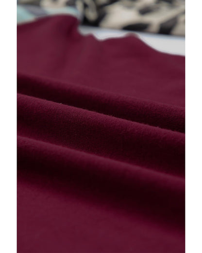 Azura Exchange Burgundy Camouflage Striped Leopard Splicing Blouse - S