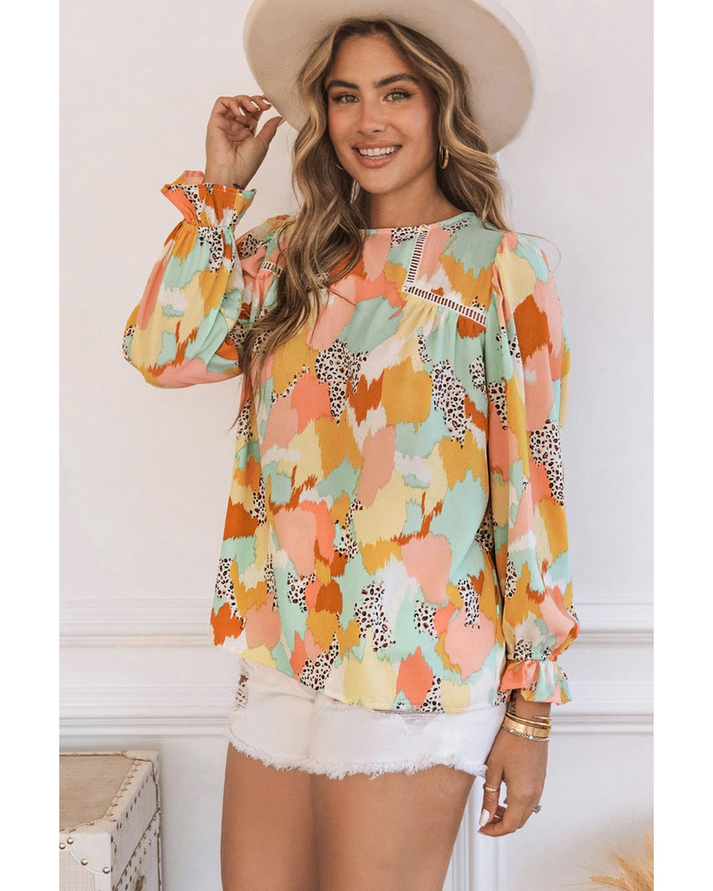 Azura Exchange Abstract Printed Long Sleeve Blouse - M