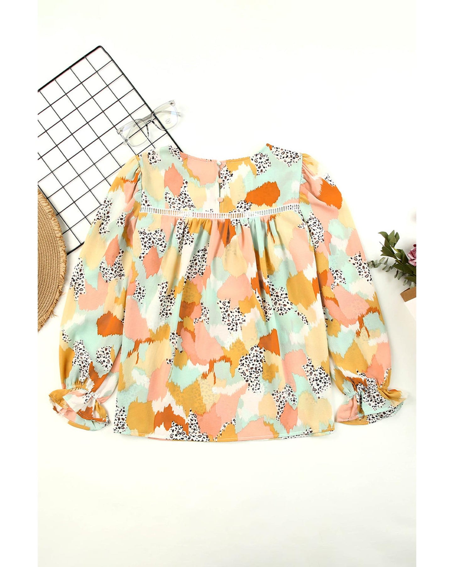 Azura Exchange Abstract Printed Long Sleeve Blouse - M