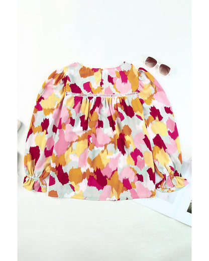 Azura Exchange Abstract Printed Long Sleeve Blouse - M