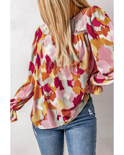 Azura Exchange Abstract Printed Long Sleeve Blouse - M
