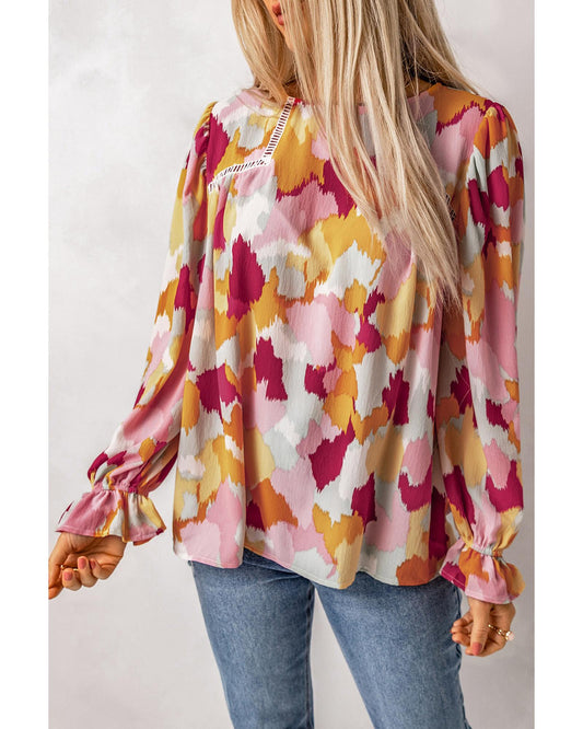 Azura Exchange Abstract Printed Long Sleeve Blouse - XL