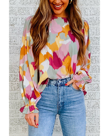 Azura Exchange Abstract Printed Long Sleeve Blouse - XL