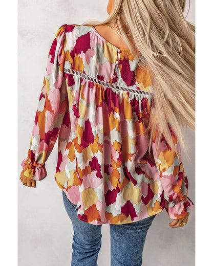 Azura Exchange Abstract Printed Long Sleeve Blouse - XL