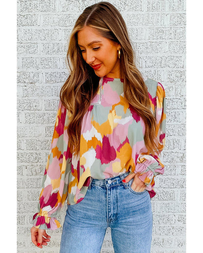 Azura Exchange Abstract Printed Long Sleeve Blouse - XL