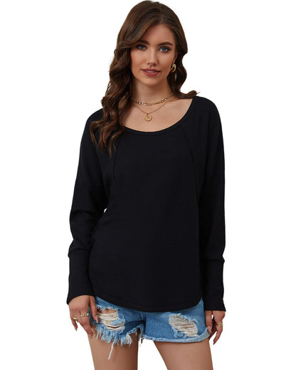 Azura Exchange Button Detail Waffle Knit Long Sleeve Top - 2XL