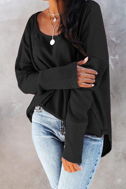 Azura Exchange Button Detail Waffle Knit Long Sleeve Top - L