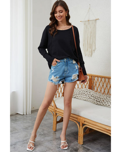 Azura Exchange Button Detail Waffle Knit Long Sleeve Top - M