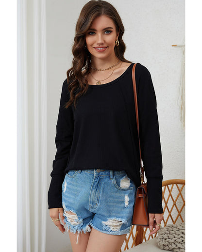 Azura Exchange Button Detail Waffle Knit Long Sleeve Top - XL