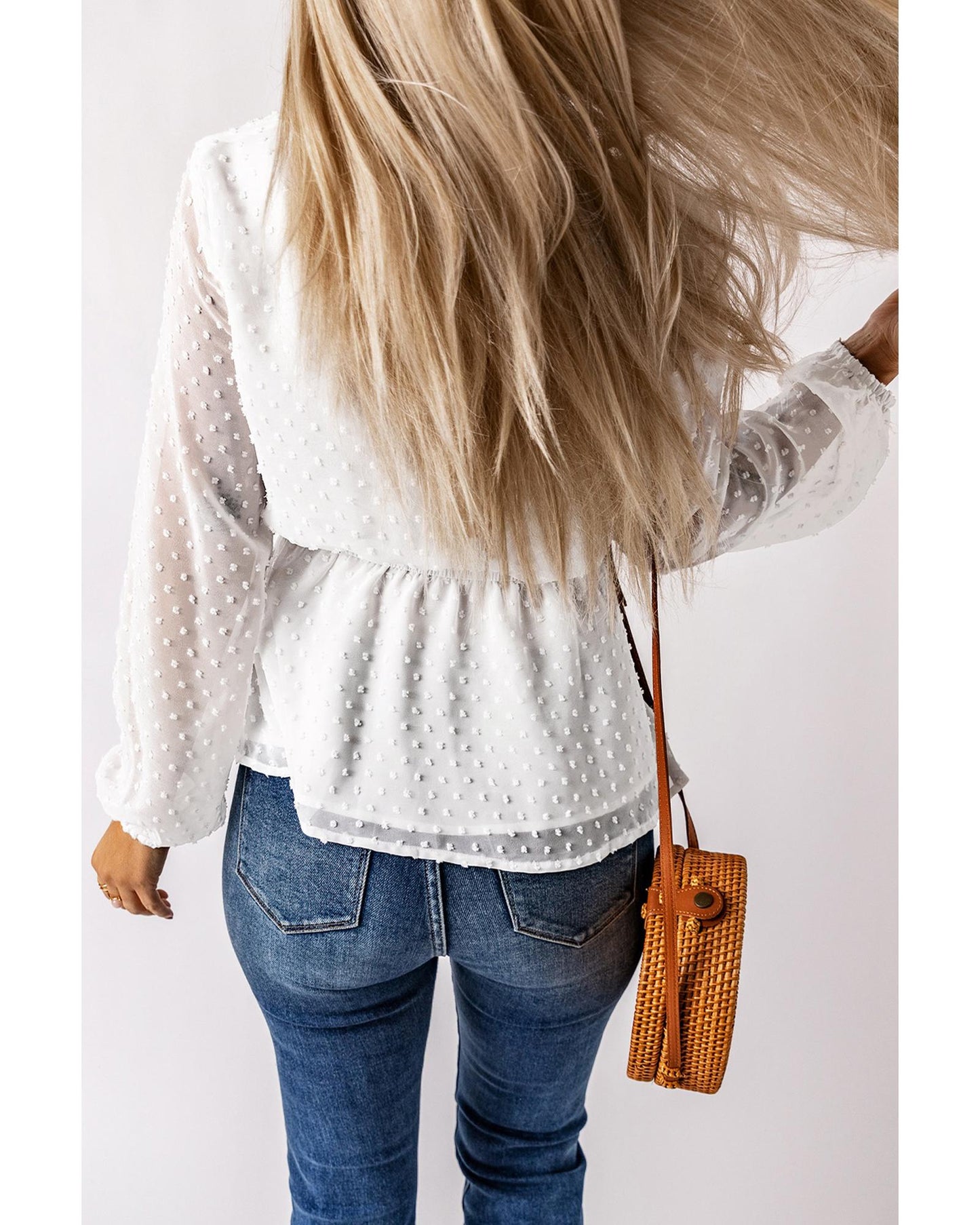 Azura Exchange Buttoned Swiss Dot Peplum Blouse - 2XL