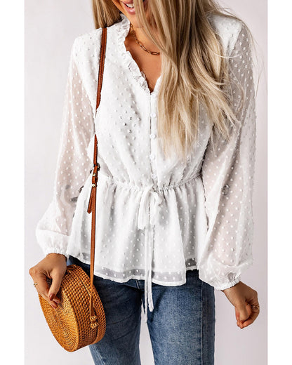 Azura Exchange Buttoned Swiss Dot Peplum Blouse - 2XL