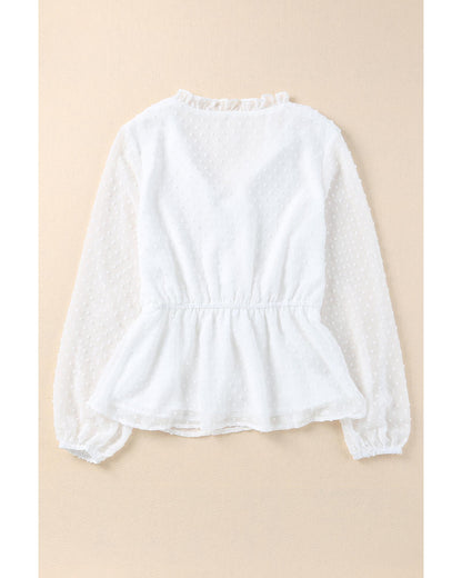 Azura Exchange Buttoned Swiss Dot Peplum Blouse - L