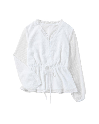 Azura Exchange Buttoned Swiss Dot Peplum Blouse - L