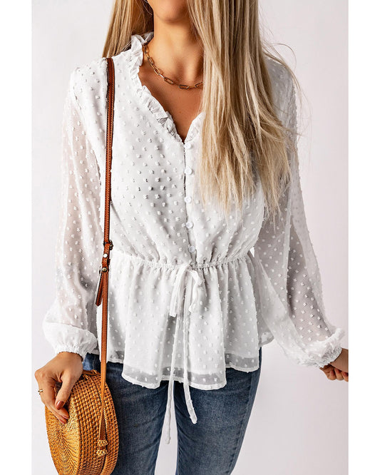 Azura Exchange Buttoned Swiss Dot Peplum Blouse - M