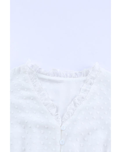 Azura Exchange Buttoned Swiss Dot Peplum Blouse - M