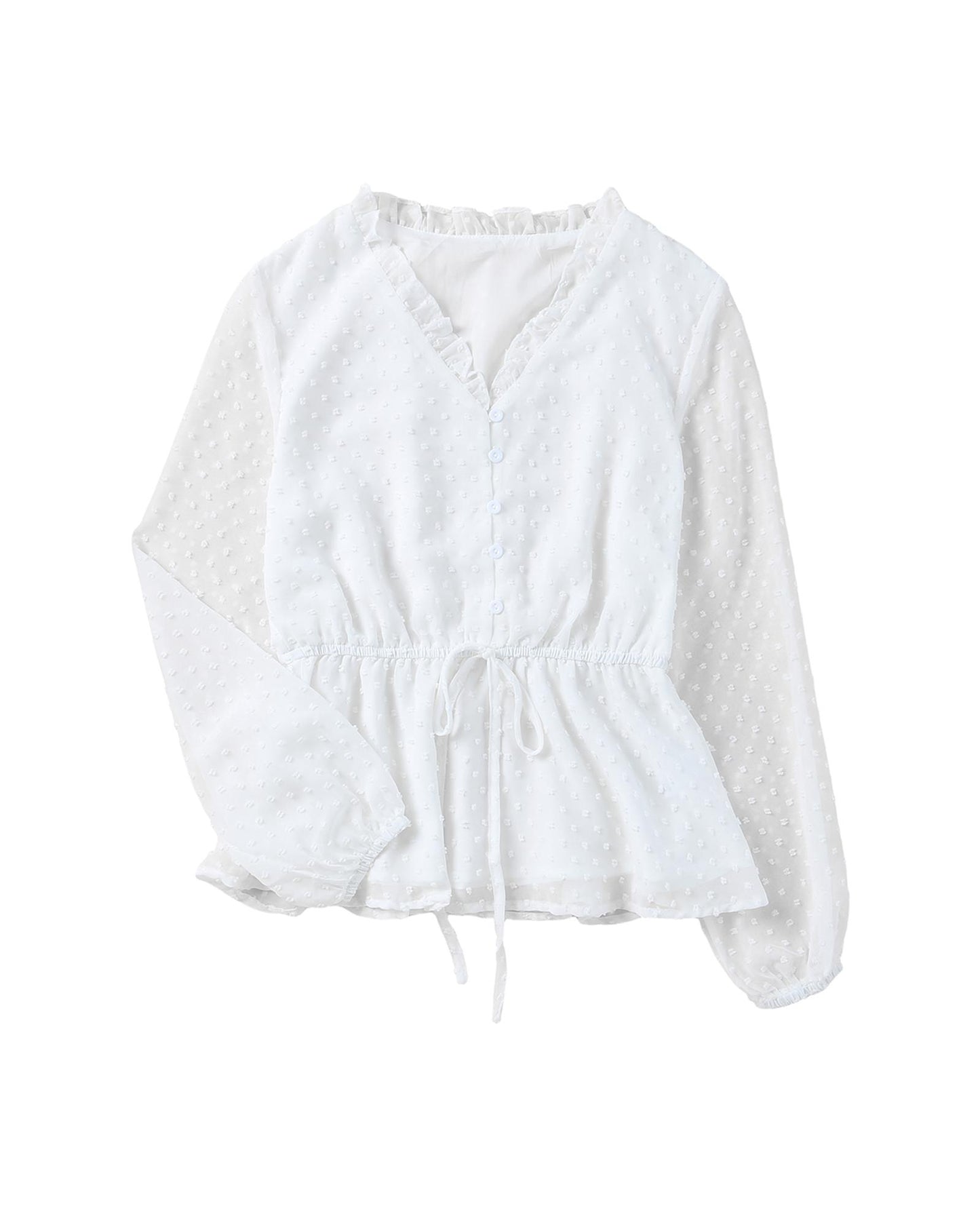 Azura Exchange Buttoned Swiss Dot Peplum Blouse - M