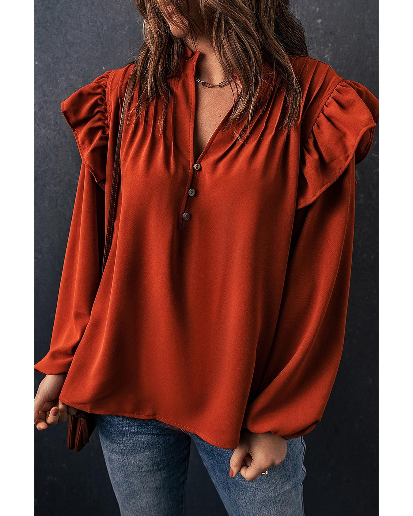 Azura Exchange Pleated V Neck Blouse - M