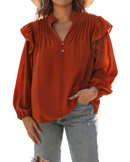 Azura Exchange Pleated V Neck Blouse - M