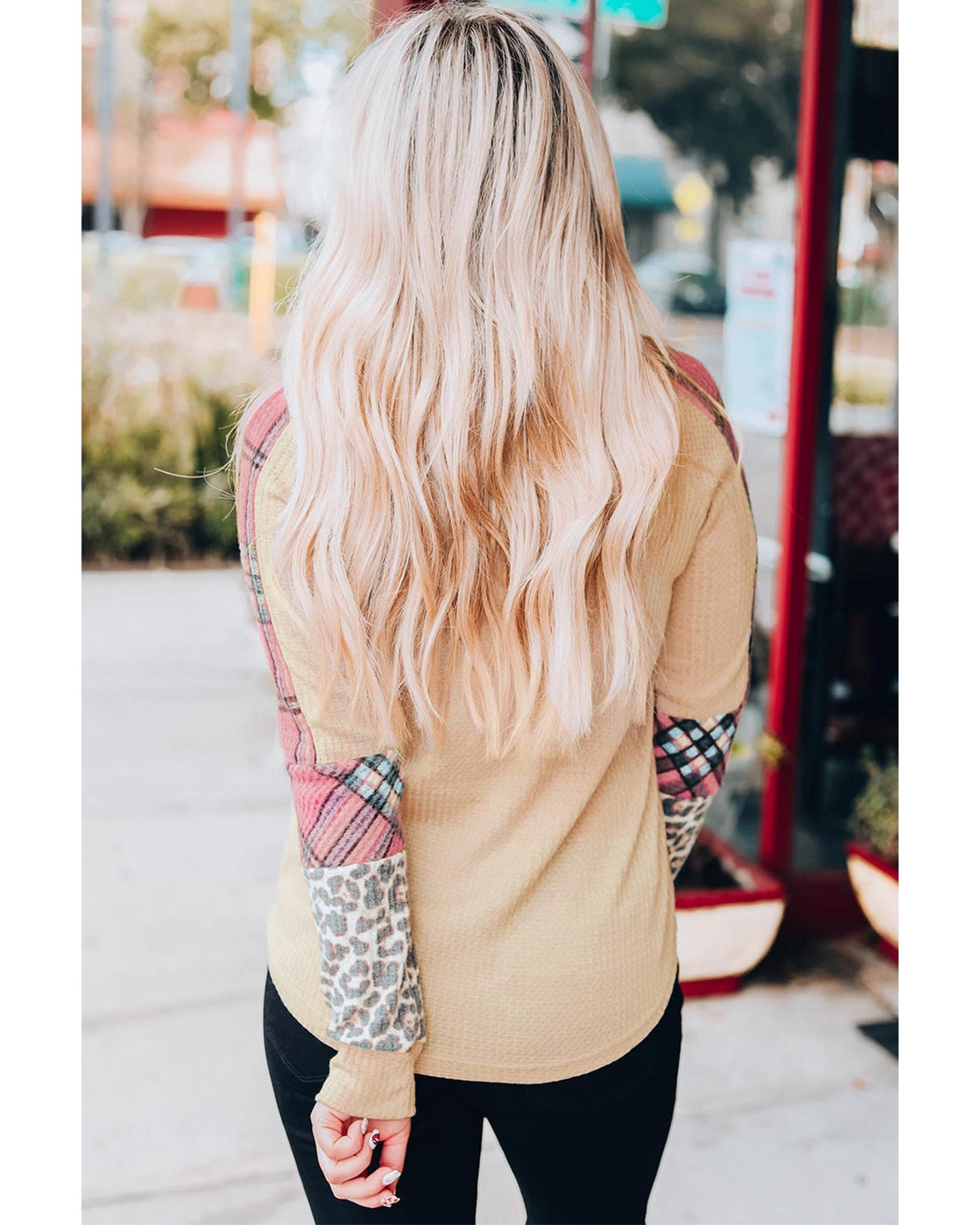 Azura Exchange Checkered Leopard Raglan Sleeve Top - M