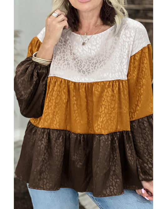 Azura Exchange Balloon Sleeve Color Block Blouse - L