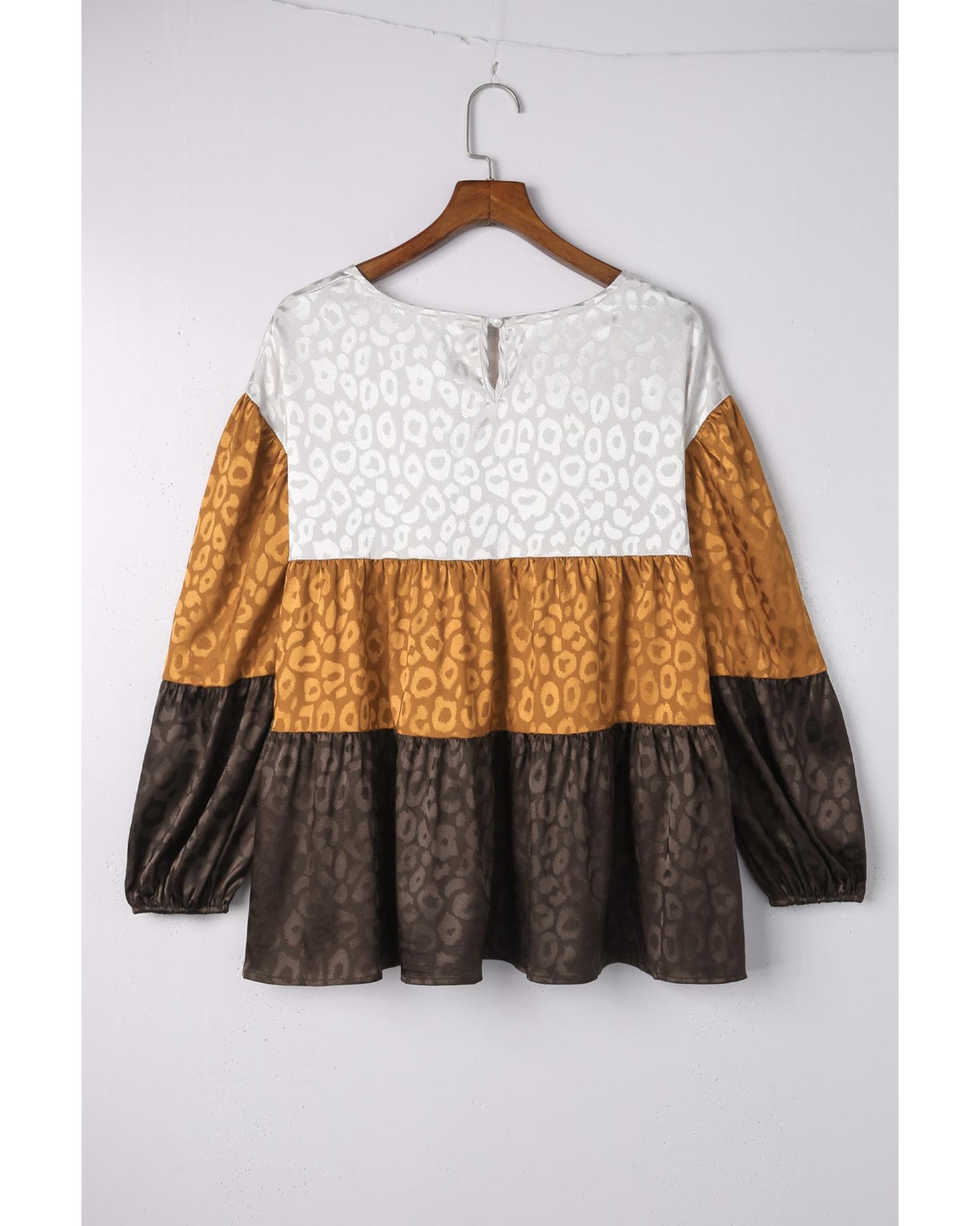 Azura Exchange Balloon Sleeve Color Block Blouse - L