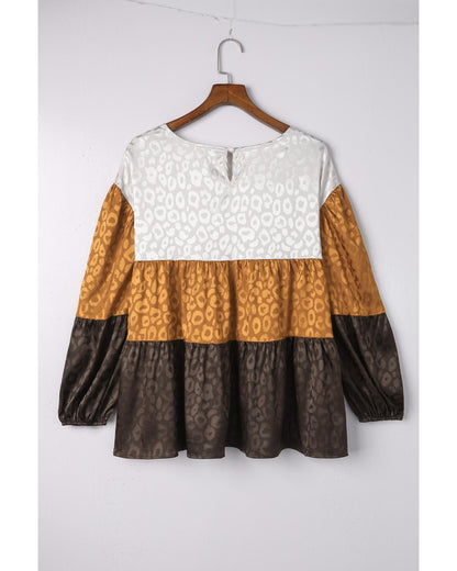 Azura Exchange Balloon Sleeve Color Block Blouse - L