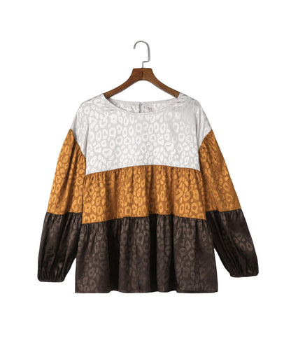 Azura Exchange Balloon Sleeve Color Block Blouse - L