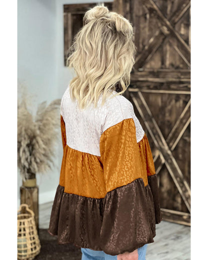 Azura Exchange Balloon Sleeve Color Block Blouse - S