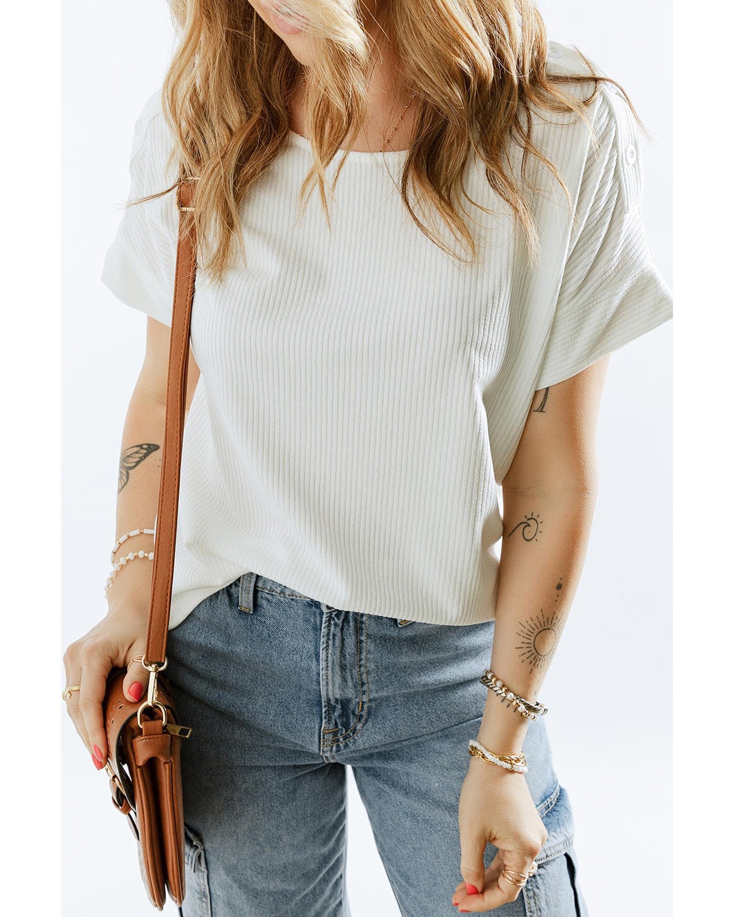 Azura Exchange Buttoned Shoulder Top - L