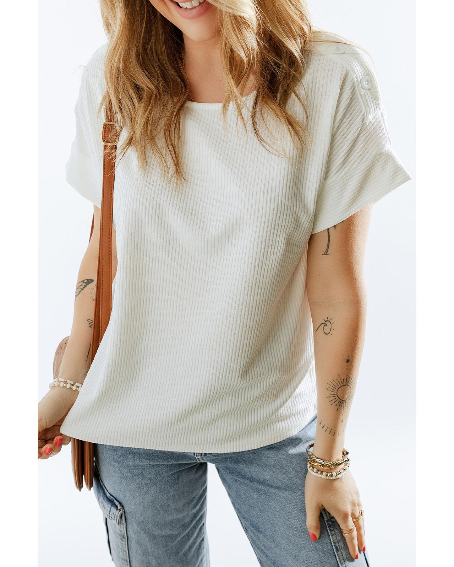 Azura Exchange Buttoned Shoulder Top - L