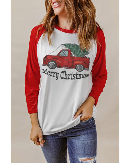 Azura Exchange Christmas Truck Graphic Print Color Block Top - L