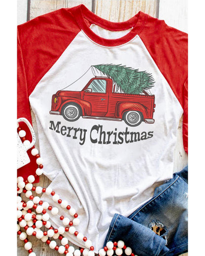 Azura Exchange Christmas Truck Graphic Print Color Block Top - M