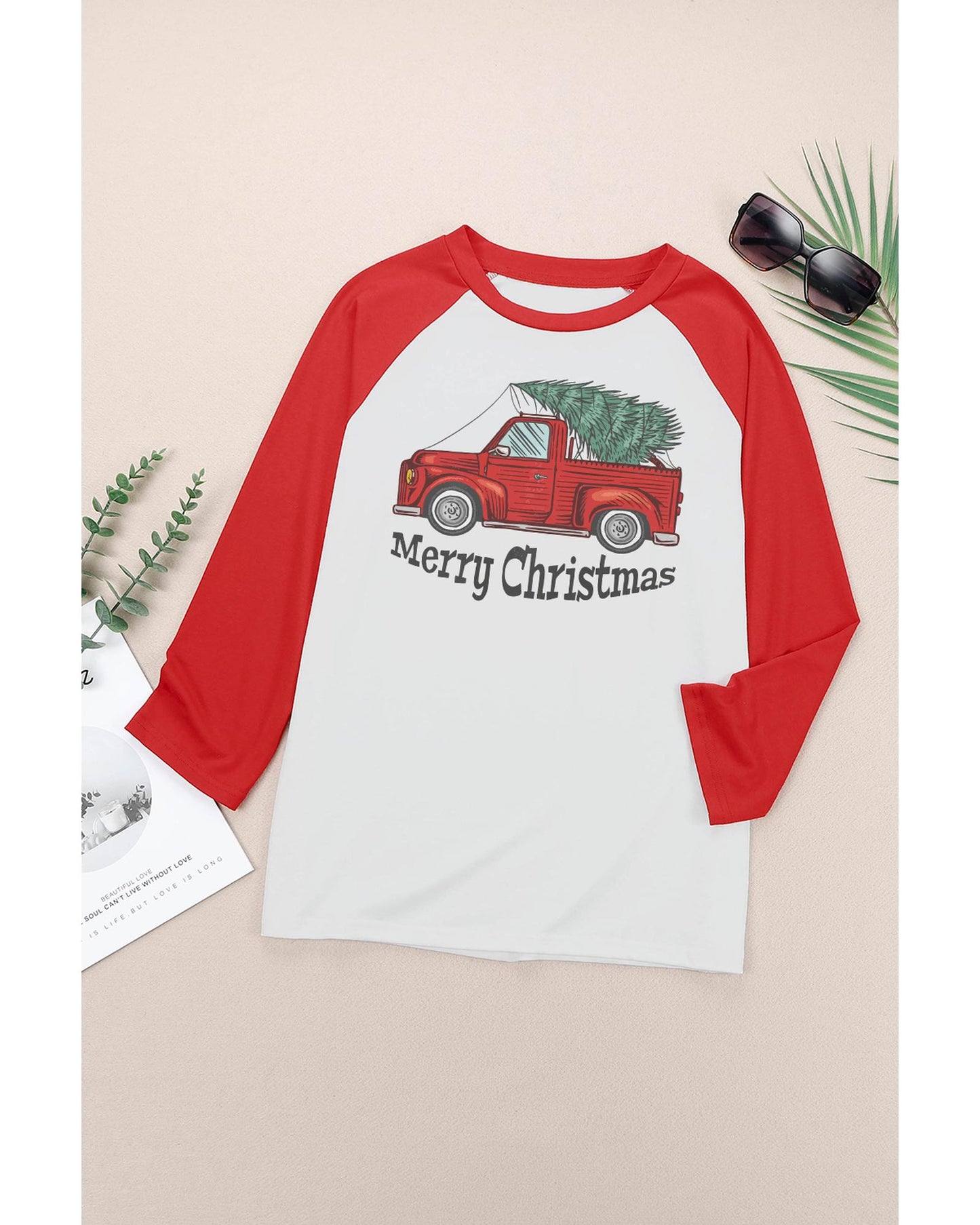 Azura Exchange Christmas Truck Graphic Print Color Block Top - XL