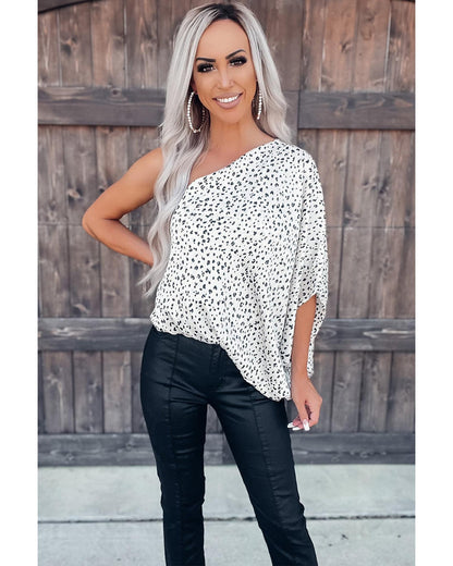 Azura Exchange Asymmetric Leopard One Shoulder Blouse - XL
