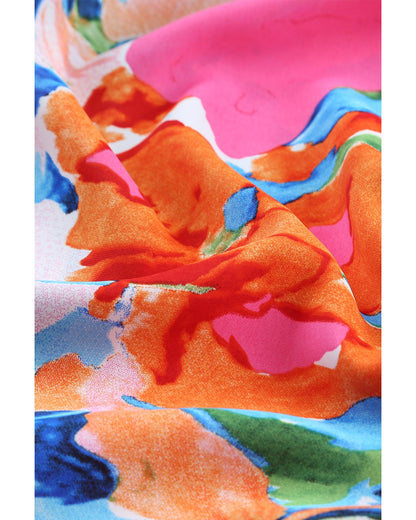 Azura Exchange Abstract Print V Neck Flutter Sleeve Blouse - L