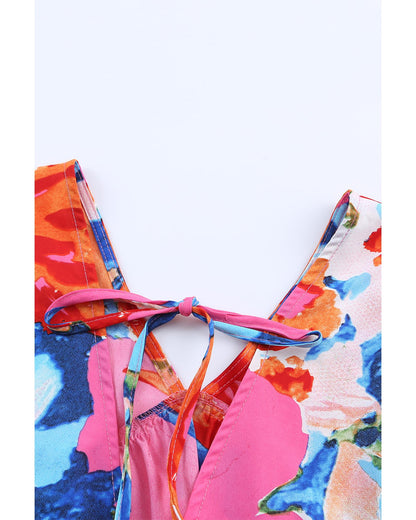 Azura Exchange Abstract Print V Neck Flutter Sleeve Blouse - XL