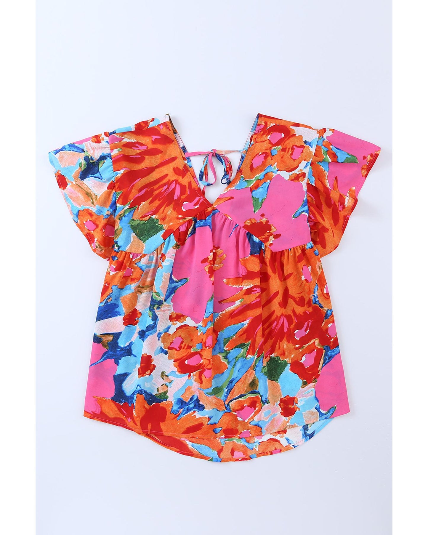 Azura Exchange Abstract Print V Neck Flutter Sleeve Blouse - XL