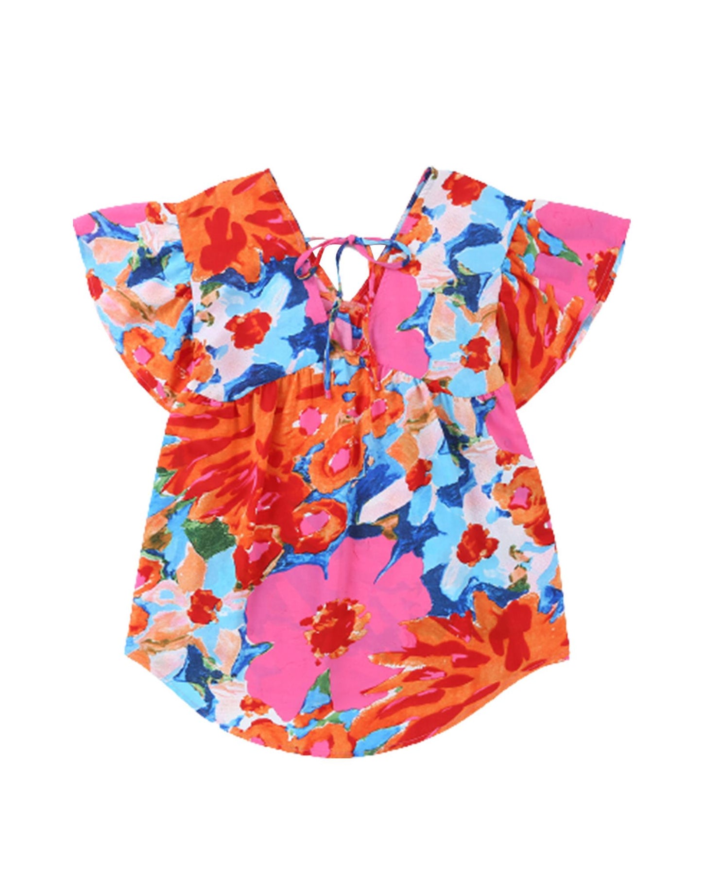 Azura Exchange Abstract Print V Neck Flutter Sleeve Blouse - XL