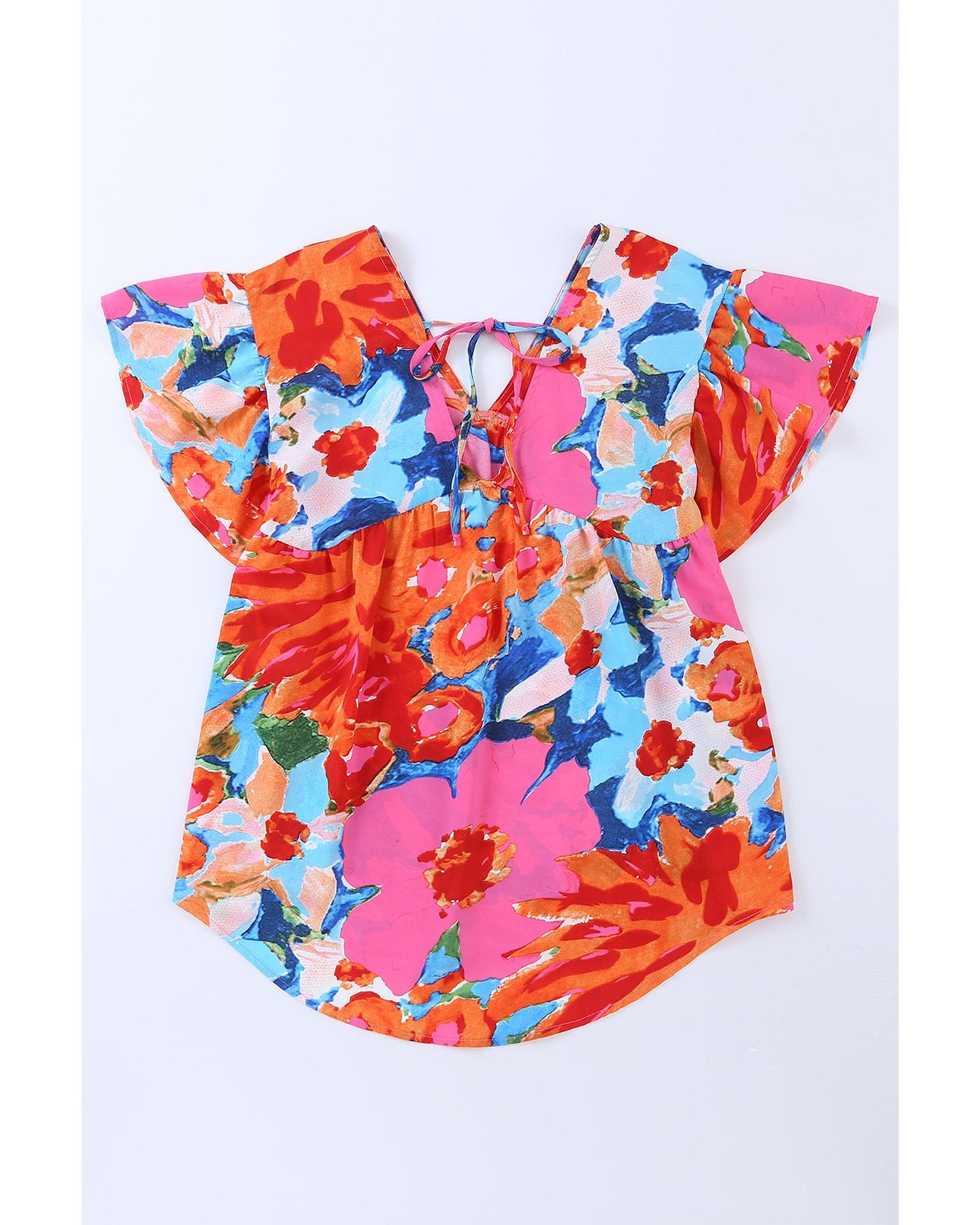 Azura Exchange Abstract Print V Neck Flutter Sleeve Blouse - XL