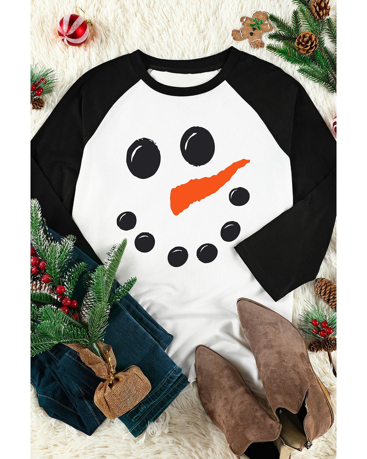 Azura Exchange Christmas Funny Face Print Color Block Top - M